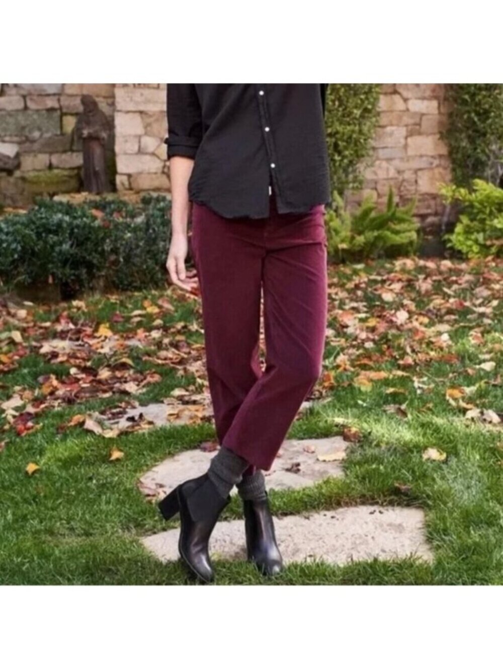 Frank & Eileen Stretch Kinsale Corduroy Pants Raw Hem Wine Color